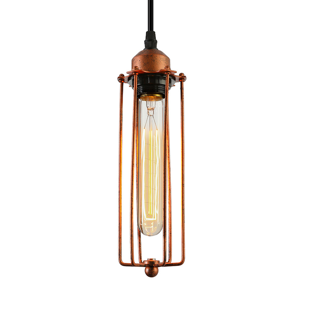 Dark Rust Tube Pendant Lighting Vintage Style Metallic 1 Bulb Kitchen Hanging Lamp with Wire Guard Clearhalo 'Art Deco Pendants' 'Cast Iron' 'Ceiling Lights' 'Ceramic' 'Crystal' 'Industrial Pendants' 'Industrial' 'Metal' 'Middle Century Pendants' 'Pendant Lights' 'Pendants' 'Tiffany' Lighting' 85766