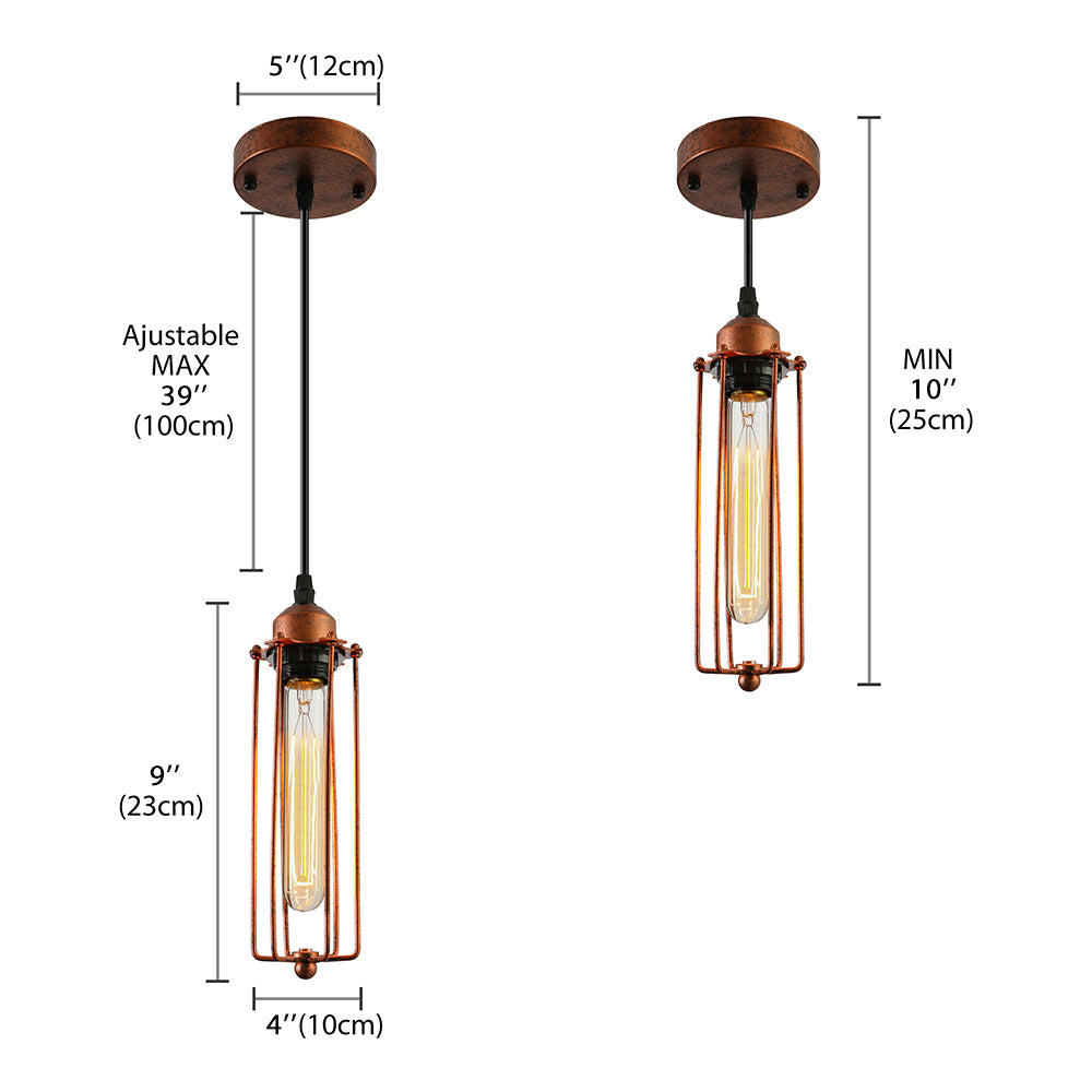 Dark Rust Tube Pendant Lighting Vintage Style Metallic 1 Bulb Kitchen Hanging Lamp with Wire Guard Clearhalo 'Art Deco Pendants' 'Cast Iron' 'Ceiling Lights' 'Ceramic' 'Crystal' 'Industrial Pendants' 'Industrial' 'Metal' 'Middle Century Pendants' 'Pendant Lights' 'Pendants' 'Tiffany' Lighting' 85767