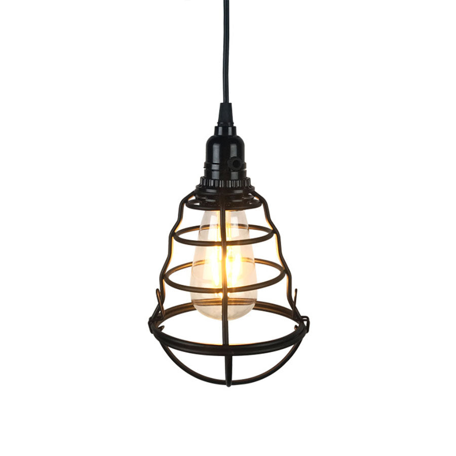 Iron Wire Guard Hanging Lamp Retro Industrial 1 Head Dining Table Mini Ceiling Light Fixture in Black Clearhalo 'Ceiling Lights' 'Modern Pendants' 'Modern' 'Pendant Lights' 'Pendants' Lighting' 85807