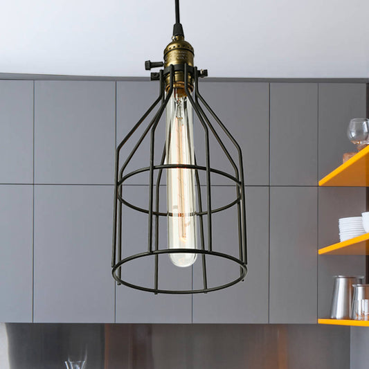 1 Light Ceiling Pendant Light Vintage Style Wire Cage Shade Metallic Pendant Lamp in Black for Kitchen Black Clearhalo 'Ceiling Lights' 'Modern Pendants' 'Modern' 'Pendant Lights' 'Pendants' Lighting' 85817