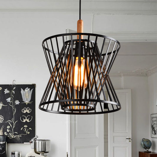 Black 1 Light Pendant Lighting Industrial Style Metallic Cone Cage Shade Hanging Lamp over Table Black Clearhalo 'Art Deco Pendants' 'Black' 'Cast Iron' 'Ceiling Lights' 'Ceramic' 'Crystal' 'Industrial Pendants' 'Industrial' 'Metal' 'Middle Century Pendants' 'Pendant Lights' 'Pendants' 'Rustic Pendants' 'Tiffany' Lighting' 85858