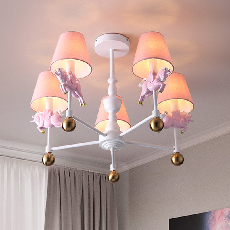 Unicorn Girl's Room Chandelier Resin 3/5-Head Kids Hanging Light in White with Pink Cone Shade Clearhalo 'Ceiling Lights' 'Chandeliers' Lighting' options 858919