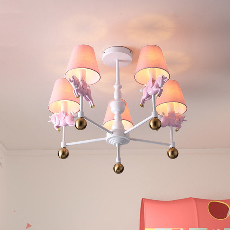 Unicorn Girl's Room Chandelier Resin 3/5-Head Kids Hanging Light in White with Pink Cone Shade Clearhalo 'Ceiling Lights' 'Chandeliers' Lighting' options 858920