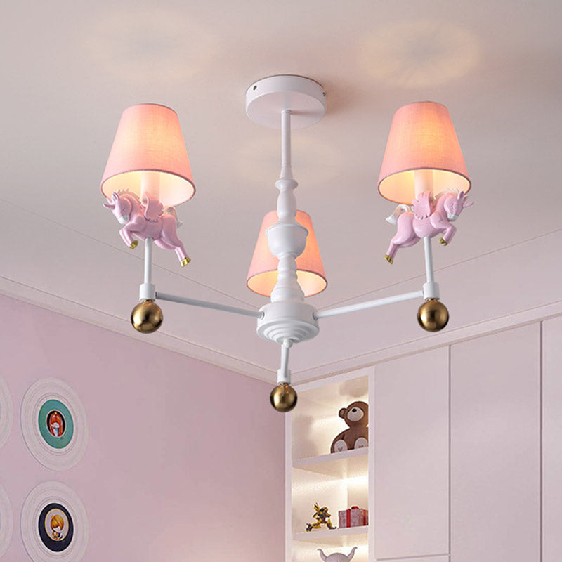 Unicorn Girl's Room Chandelier Resin 3/5-Head Kids Hanging Light in White with Pink Cone Shade Clearhalo 'Ceiling Lights' 'Chandeliers' Lighting' options 858923