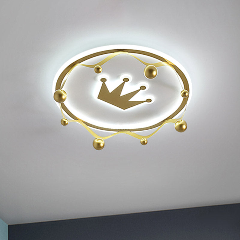 Gold Crown Flush-Mount Light Fixture Cartoon Acrylic LED Ceiling Lighting with Ball Finial, Warm/White Light Clearhalo 'Ceiling Lights' 'Close To Ceiling Lights' 'Close to ceiling' 'Flush mount' Lighting' 858929