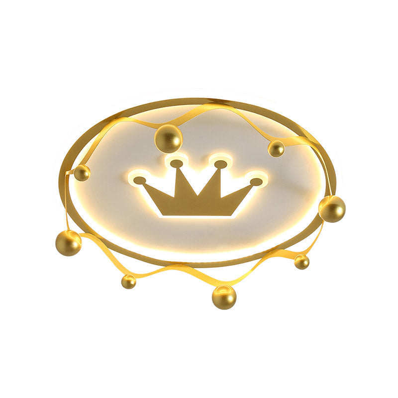 Gold Crown Flush-Mount Light Fixture Cartoon Acrylic LED Ceiling Lighting with Ball Finial, Warm/White Light Clearhalo 'Ceiling Lights' 'Close To Ceiling Lights' 'Close to ceiling' 'Flush mount' Lighting' 858930