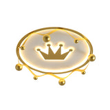 Gold Crown Flush-Mount Light Fixture Cartoon Acrylic LED Ceiling Lighting with Ball Finial, Warm/White Light Clearhalo 'Ceiling Lights' 'Close To Ceiling Lights' 'Close to ceiling' 'Flush mount' Lighting' 858930