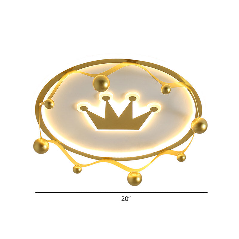 Gold Crown Flush-Mount Light Fixture Cartoon Acrylic LED Ceiling Lighting with Ball Finial, Warm/White Light Clearhalo 'Ceiling Lights' 'Close To Ceiling Lights' 'Close to ceiling' 'Flush mount' Lighting' 858931