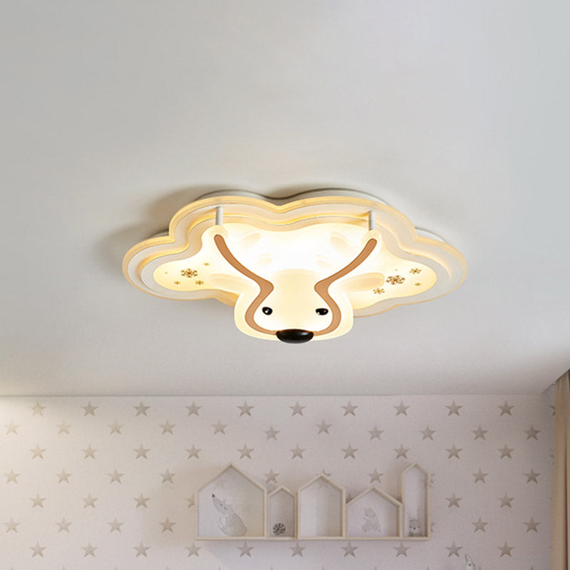 Deer Patterned Cloud Flush Ceiling Light Kids Acrylic Bedroom LED Flushmount Lamp in White Clearhalo 'Ceiling Lights' 'Close To Ceiling Lights' 'Close to ceiling' 'Flush mount' Lighting' 858933