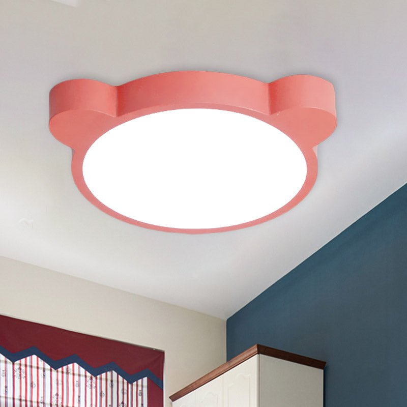 Cartoon Bear Head Iron Flushmount LED Close to Ceiling Lighting in Black/White/Pink for Kids Bedroom Pink Clearhalo 'Ceiling Lights' 'Close To Ceiling Lights' 'Close to ceiling' 'Flush mount' Lighting' 858936