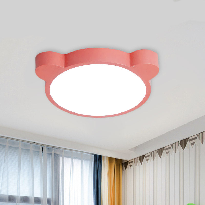 Cartoon Bear Head Iron Flushmount LED Close to Ceiling Lighting in Black/White/Pink for Kids Bedroom Clearhalo 'Ceiling Lights' 'Close To Ceiling Lights' 'Close to ceiling' 'Flush mount' Lighting' 858937