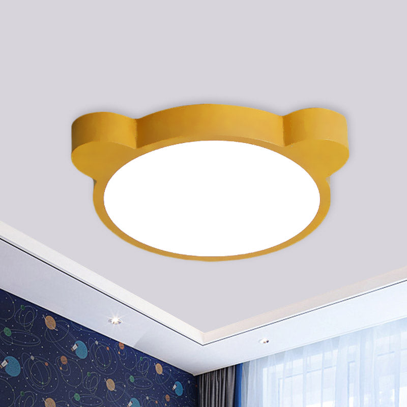 Cartoon Bear Head Iron Flushmount LED Close to Ceiling Lighting in Black/White/Pink for Kids Bedroom Yellow Clearhalo 'Ceiling Lights' 'Close To Ceiling Lights' 'Close to ceiling' 'Flush mount' Lighting' 858940