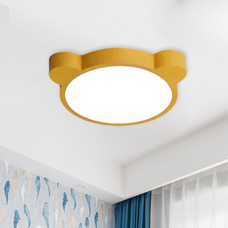 Cartoon Bear Head Iron Flushmount LED Close to Ceiling Lighting in Black/White/Pink for Kids Bedroom Clearhalo 'Ceiling Lights' 'Close To Ceiling Lights' 'Close to ceiling' 'Flush mount' Lighting' 858942