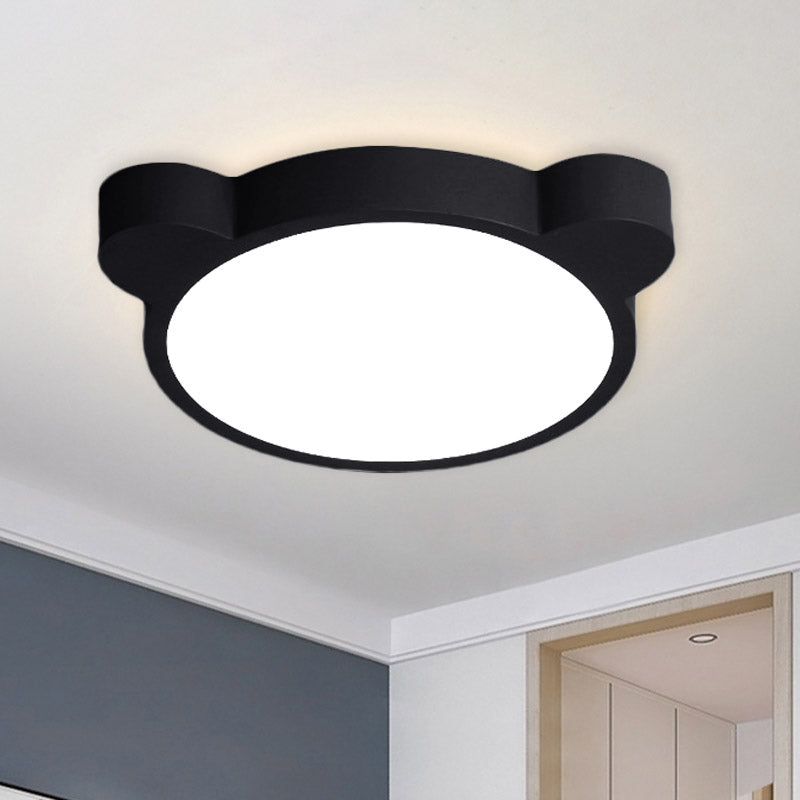 Cartoon Bear Head Iron Flushmount LED Close to Ceiling Lighting in Black/White/Pink for Kids Bedroom Black Clearhalo 'Ceiling Lights' 'Close To Ceiling Lights' 'Close to ceiling' 'Flush mount' Lighting' 858944