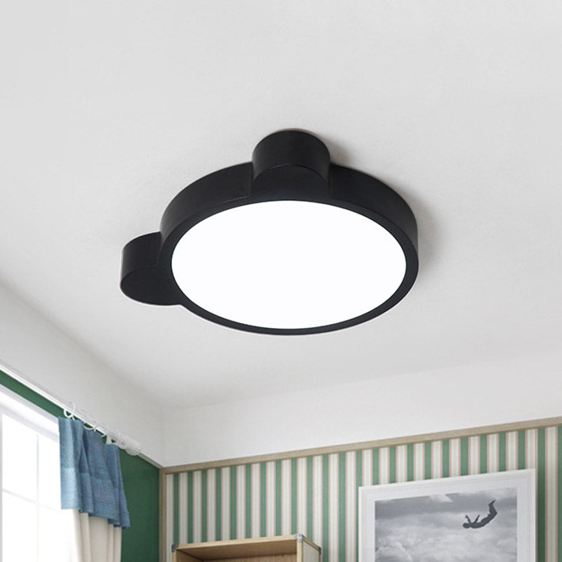 Cartoon Bear Head Iron Flushmount LED Close to Ceiling Lighting in Black/White/Pink for Kids Bedroom Clearhalo 'Ceiling Lights' 'Close To Ceiling Lights' 'Close to ceiling' 'Flush mount' Lighting' 858945