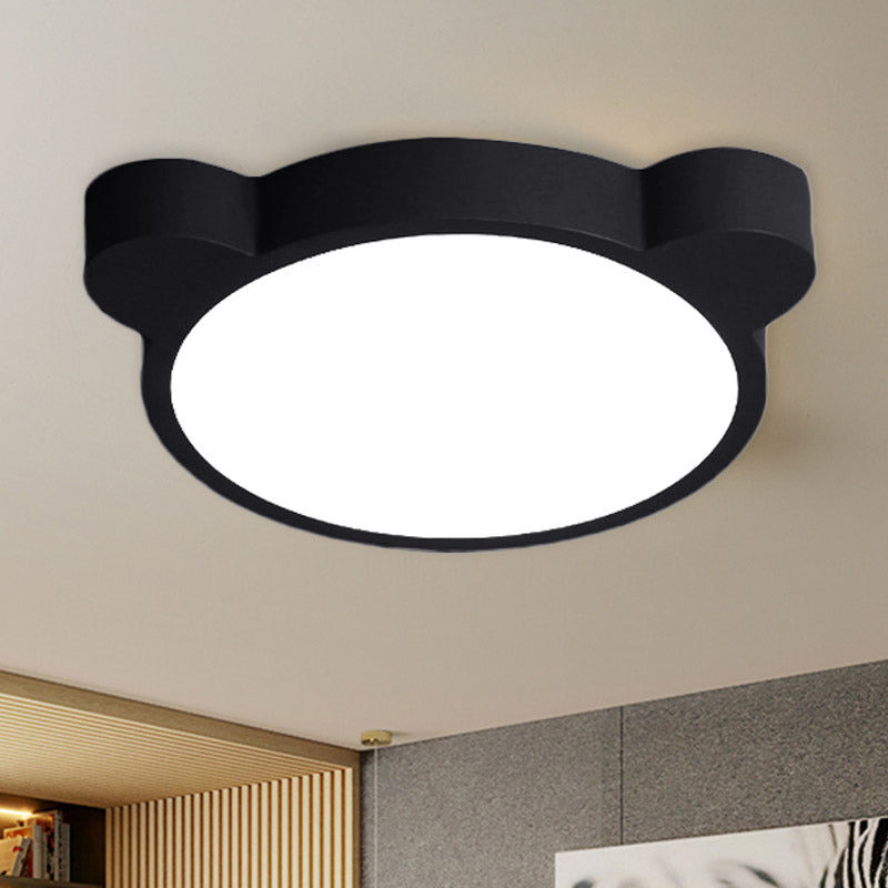 Cartoon Bear Head Iron Flushmount LED Close to Ceiling Lighting in Black/White/Pink for Kids Bedroom Clearhalo 'Ceiling Lights' 'Close To Ceiling Lights' 'Close to ceiling' 'Flush mount' Lighting' 858946