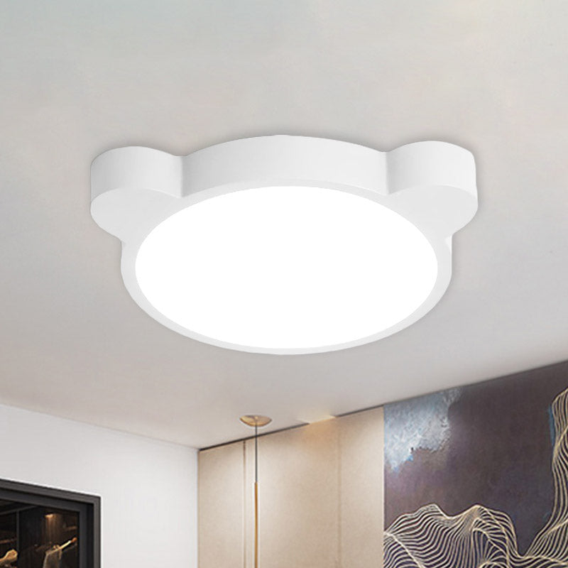 Cartoon Bear Head Iron Flushmount LED Close to Ceiling Lighting in Black/White/Pink for Kids Bedroom White Clearhalo 'Ceiling Lights' 'Close To Ceiling Lights' 'Close to ceiling' 'Flush mount' Lighting' 858948