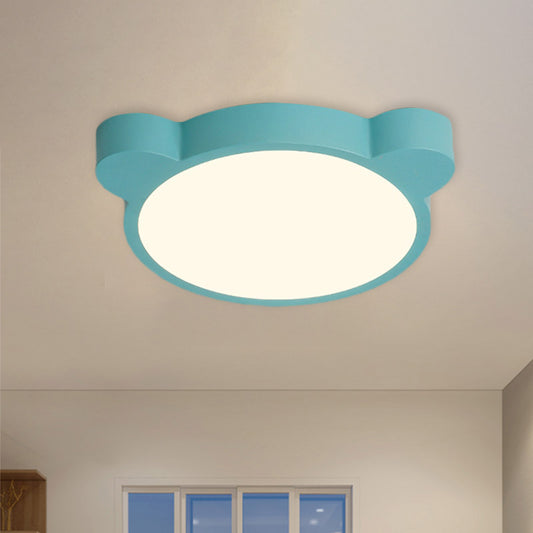 Cartoon Bear Head Iron Flushmount LED Close to Ceiling Lighting in Black/White/Pink for Kids Bedroom Blue Clearhalo 'Ceiling Lights' 'Close To Ceiling Lights' 'Close to ceiling' 'Flush mount' Lighting' 858952