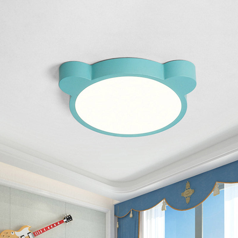 Cartoon Bear Head Iron Flushmount LED Close to Ceiling Lighting in Black/White/Pink for Kids Bedroom Clearhalo 'Ceiling Lights' 'Close To Ceiling Lights' 'Close to ceiling' 'Flush mount' Lighting' 858953