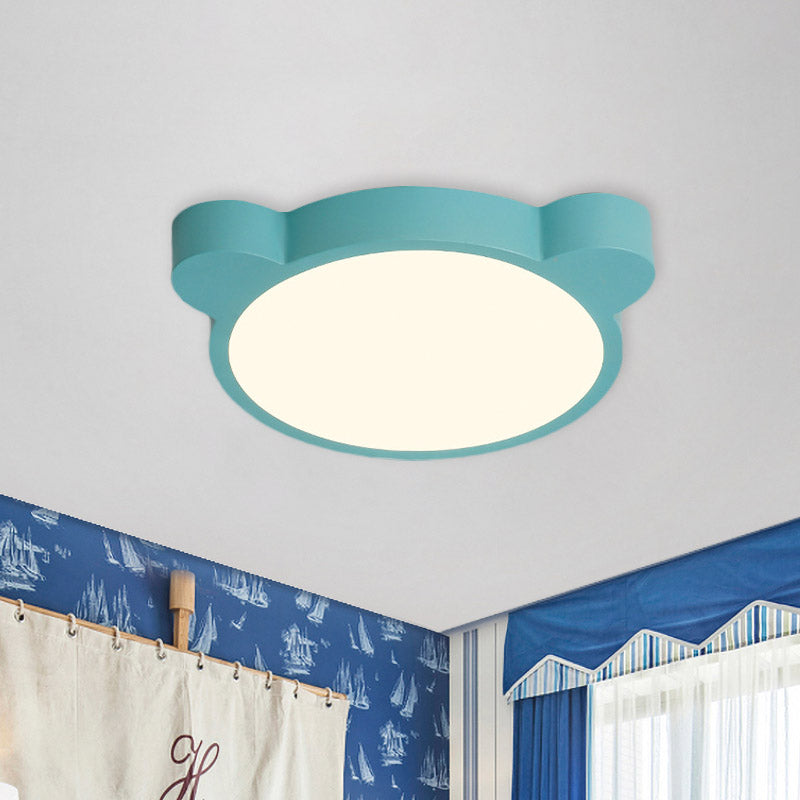 Cartoon Bear Head Iron Flushmount LED Close to Ceiling Lighting in Black/White/Pink for Kids Bedroom Clearhalo 'Ceiling Lights' 'Close To Ceiling Lights' 'Close to ceiling' 'Flush mount' Lighting' 858954