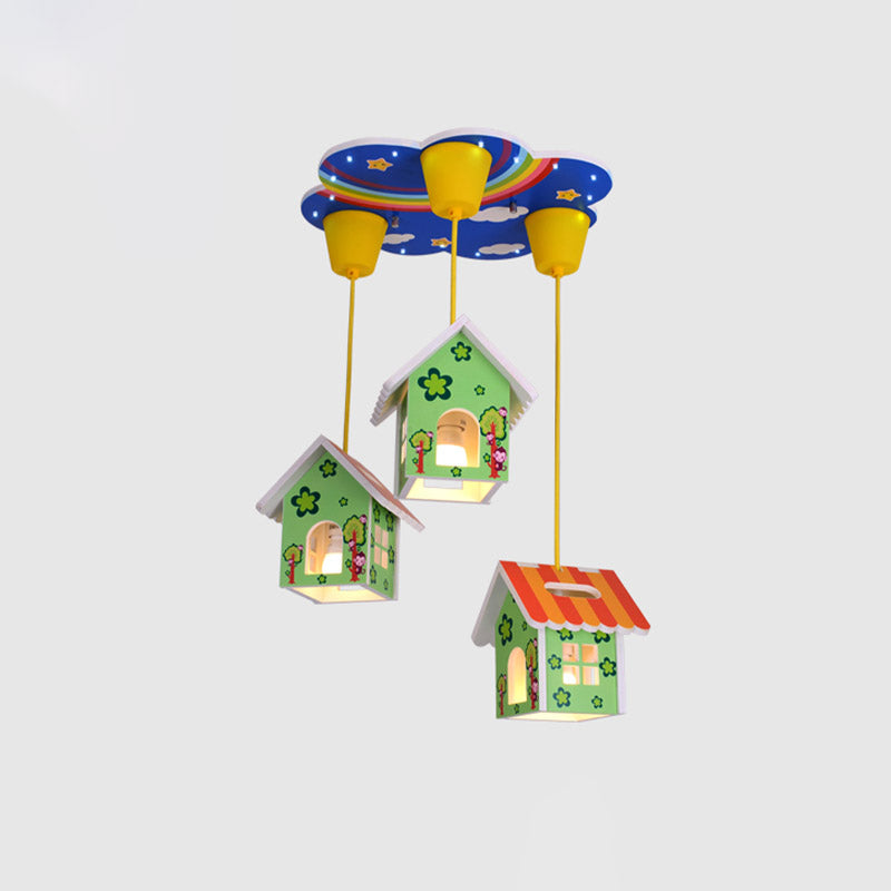 Kids Style 3/6-Light Flush Light Fixture White Rabbit/Blue Plane/Green House Ceiling Lighting with Plastic Shade Clearhalo 'Ceiling Lights' 'Close To Ceiling Lights' 'Close to ceiling' 'Flush mount' Lighting' 858962