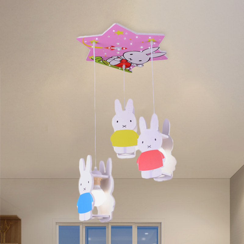 Kids Style 3/6-Light Flush Light Fixture White Rabbit/Blue Plane/Green House Ceiling Lighting with Plastic Shade White Clearhalo 'Ceiling Lights' 'Close To Ceiling Lights' 'Close to ceiling' 'Flush mount' Lighting' 858964