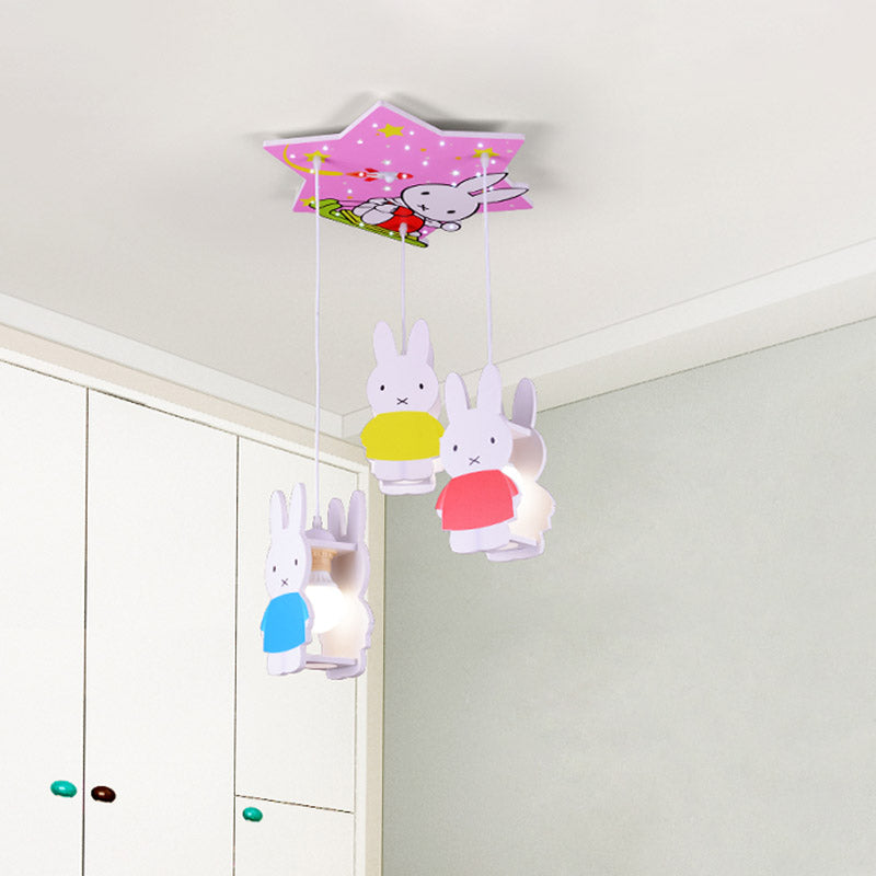 Kids Style 3/6-Light Flush Light Fixture White Rabbit/Blue Plane/Green House Ceiling Lighting with Plastic Shade Clearhalo 'Ceiling Lights' 'Close To Ceiling Lights' 'Close to ceiling' 'Flush mount' Lighting' 858965