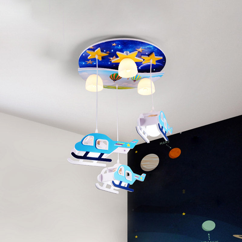 Kids Style 3/6-Light Flush Light Fixture White Rabbit/Blue Plane/Green House Ceiling Lighting with Plastic Shade Blue Clearhalo 'Ceiling Lights' 'Close To Ceiling Lights' 'Close to ceiling' 'Flush mount' Lighting' 858969