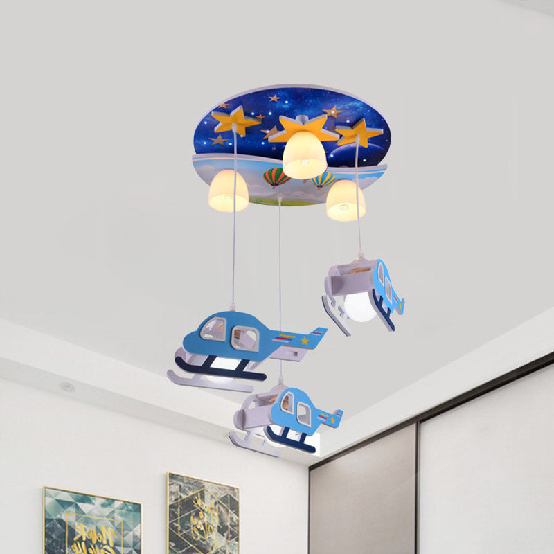 Kids Style 3/6-Light Flush Light Fixture White Rabbit/Blue Plane/Green House Ceiling Lighting with Plastic Shade Clearhalo 'Ceiling Lights' 'Close To Ceiling Lights' 'Close to ceiling' 'Flush mount' Lighting' 858970