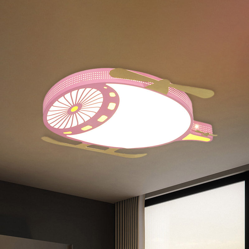 Kids Helicopter Ultrathin Ceiling Fixture Acrylic Dorm Room LED Flush Mounted Light in Pink/Blue Pink Clearhalo 'Ceiling Lights' 'Close To Ceiling Lights' 'Close to ceiling' 'Flush mount' Lighting' 858988