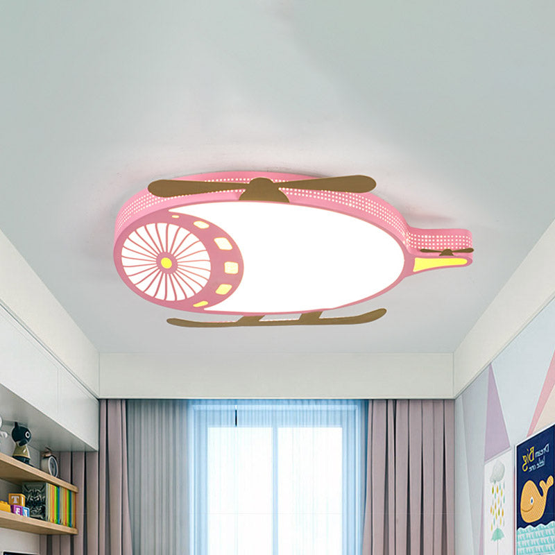 Kids Helicopter Ultrathin Ceiling Fixture Acrylic Dorm Room LED Flush Mounted Light in Pink/Blue Clearhalo 'Ceiling Lights' 'Close To Ceiling Lights' 'Close to ceiling' 'Flush mount' Lighting' 858989