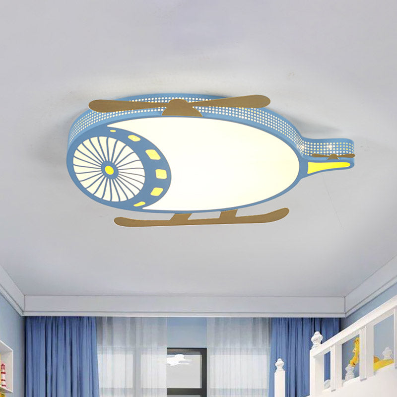 Kids Helicopter Ultrathin Ceiling Fixture Acrylic Dorm Room LED Flush Mounted Light in Pink/Blue Blue Clearhalo 'Ceiling Lights' 'Close To Ceiling Lights' 'Close to ceiling' 'Flush mount' Lighting' 858992