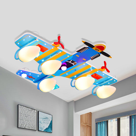 Blue Jet Ceiling Light Kids Style 4-Head Acrylic Semi Flush Mount Lighting for Boy's Bedroom Clearhalo 'Ceiling Lights' 'Close To Ceiling Lights' 'Close to ceiling' 'Semi-flushmount' Lighting' 859001