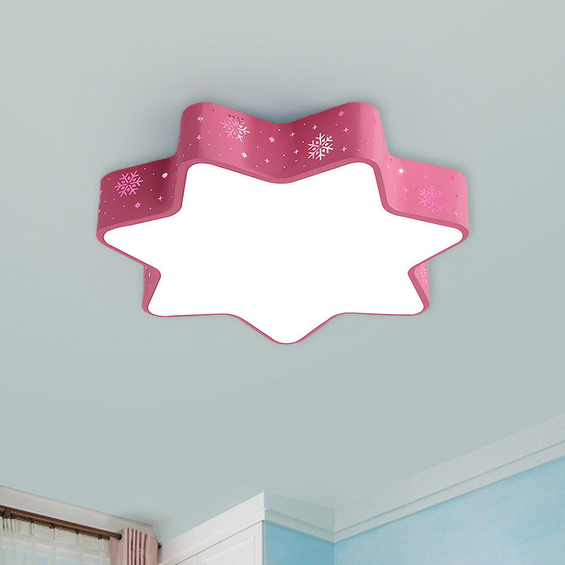 Snowflake Kindergarten Flushmount Iron Macaron LED Ceiling Lighting with Recessed Diffuser in Pink/Blue Pink Clearhalo 'Ceiling Lights' 'Close To Ceiling Lights' 'Close to ceiling' 'Flush mount' Lighting' 859004