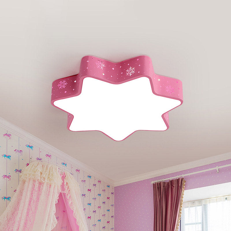 Snowflake Kindergarten Flushmount Iron Macaron LED Ceiling Lighting with Recessed Diffuser in Pink/Blue Clearhalo 'Ceiling Lights' 'Close To Ceiling Lights' 'Close to ceiling' 'Flush mount' Lighting' 859005