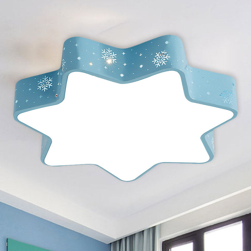 Snowflake Kindergarten Flushmount Iron Macaron LED Ceiling Lighting with Recessed Diffuser in Pink/Blue Blue Clearhalo 'Ceiling Lights' 'Close To Ceiling Lights' 'Close to ceiling' 'Flush mount' Lighting' 859008