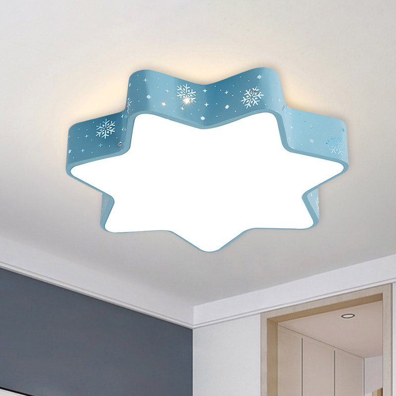 Snowflake Kindergarten Flushmount Iron Macaron LED Ceiling Lighting with Recessed Diffuser in Pink/Blue Clearhalo 'Ceiling Lights' 'Close To Ceiling Lights' 'Close to ceiling' 'Flush mount' Lighting' 859009