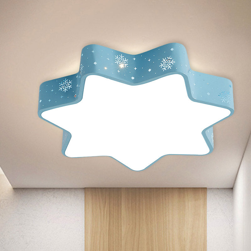 Snowflake Kindergarten Flushmount Iron Macaron LED Ceiling Lighting with Recessed Diffuser in Pink/Blue Clearhalo 'Ceiling Lights' 'Close To Ceiling Lights' 'Close to ceiling' 'Flush mount' Lighting' 859010