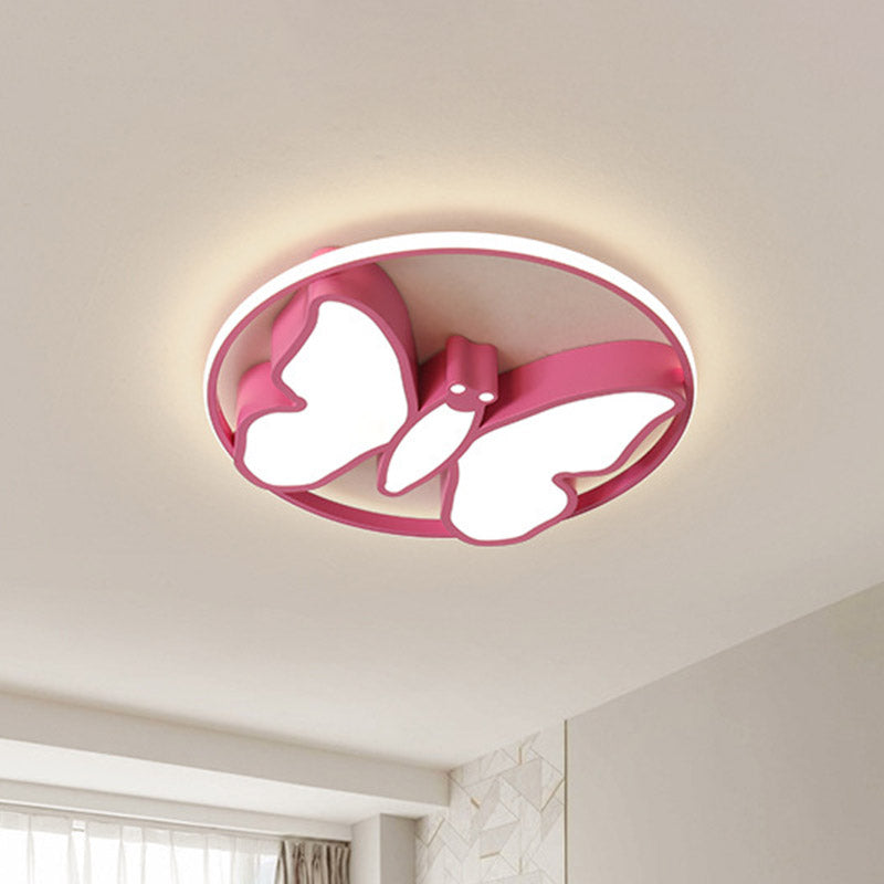 Butterfly Flush Mount Light Kids Acrylic White/Pink/Blue LED Ceiling Fixture with Glow Hoop in Warm/White Light Clearhalo 'Ceiling Lights' 'Close To Ceiling Lights' 'Close to ceiling' 'Flush mount' Lighting' 859013