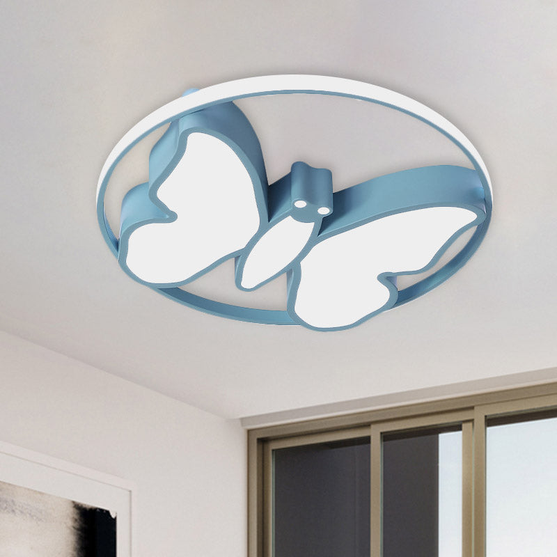 Butterfly Flush Mount Light Kids Acrylic White/Pink/Blue LED Ceiling Fixture with Glow Hoop in Warm/White Light Blue Clearhalo 'Ceiling Lights' 'Close To Ceiling Lights' 'Close to ceiling' 'Flush mount' Lighting' 859016