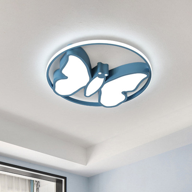 Butterfly Flush Mount Light Kids Acrylic White/Pink/Blue LED Ceiling Fixture with Glow Hoop in Warm/White Light Clearhalo 'Ceiling Lights' 'Close To Ceiling Lights' 'Close to ceiling' 'Flush mount' Lighting' 859017