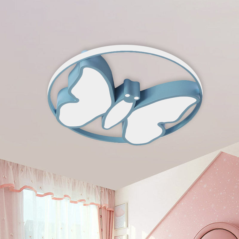 Butterfly Flush Mount Light Kids Acrylic White/Pink/Blue LED Ceiling Fixture with Glow Hoop in Warm/White Light Clearhalo 'Ceiling Lights' 'Close To Ceiling Lights' 'Close to ceiling' 'Flush mount' Lighting' 859018