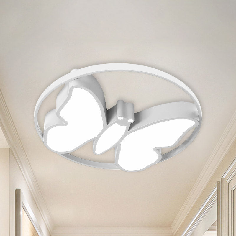 Butterfly Flush Mount Light Kids Acrylic White/Pink/Blue LED Ceiling Fixture with Glow Hoop in Warm/White Light White Clearhalo 'Ceiling Lights' 'Close To Ceiling Lights' 'Close to ceiling' 'Flush mount' Lighting' 859020