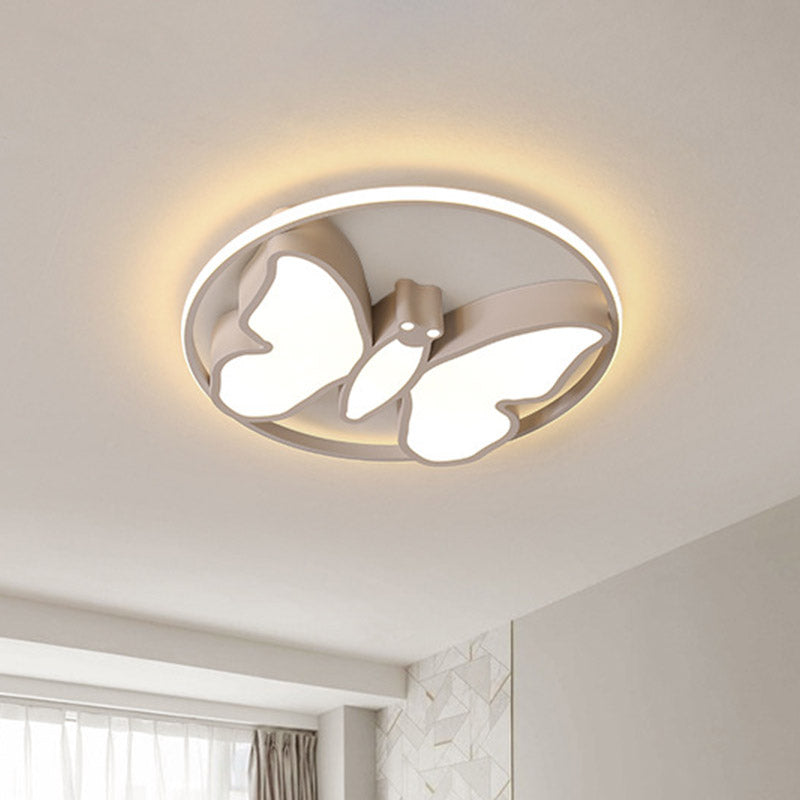 Butterfly Flush Mount Light Kids Acrylic White/Pink/Blue LED Ceiling Fixture with Glow Hoop in Warm/White Light Clearhalo 'Ceiling Lights' 'Close To Ceiling Lights' 'Close to ceiling' 'Flush mount' Lighting' 859021