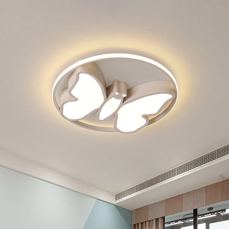 Butterfly Flush Mount Light Kids Acrylic White/Pink/Blue LED Ceiling Fixture with Glow Hoop in Warm/White Light Clearhalo 'Ceiling Lights' 'Close To Ceiling Lights' 'Close to ceiling' 'Flush mount' Lighting' 859022