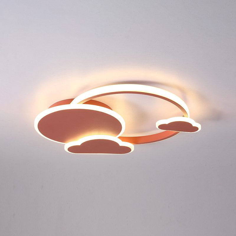 Macaron LED Flush Light Fixture White/Pink Sun Behind Cloud Ceiling Mount Lamp with Acrylic Shade in Warm/White Light Clearhalo 'Ceiling Lights' 'Close To Ceiling Lights' 'Close to ceiling' 'Flush mount' Lighting' 859038