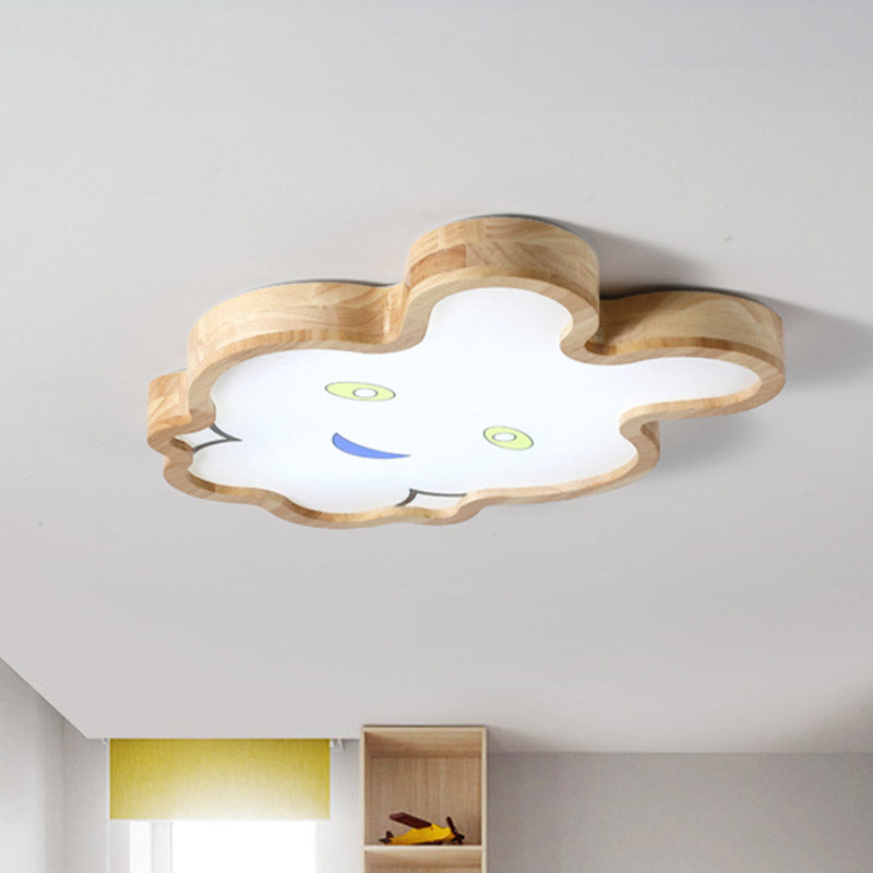 Wood Rabbit Ultrathin Ceiling Lamp Cartoon Brown LED Flush Mount Fixture in Warm/White Light Brown Clearhalo 'Ceiling Lights' 'Close To Ceiling Lights' 'Close to ceiling' 'Flush mount' Lighting' 859044