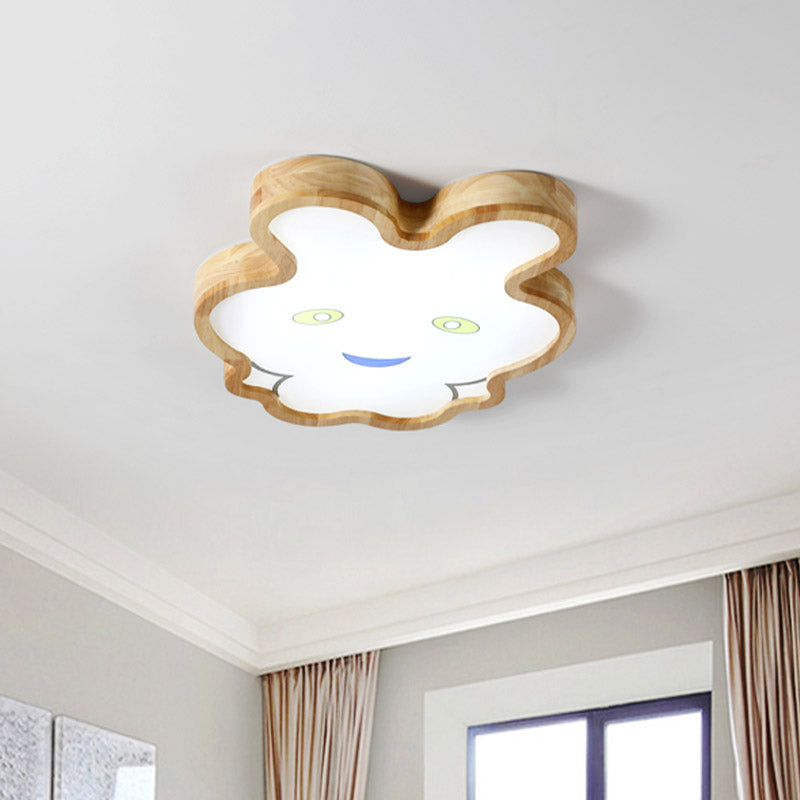 Wood Rabbit Ultrathin Ceiling Lamp Cartoon Brown LED Flush Mount Fixture in Warm/White Light Clearhalo 'Ceiling Lights' 'Close To Ceiling Lights' 'Close to ceiling' 'Flush mount' Lighting' 859045