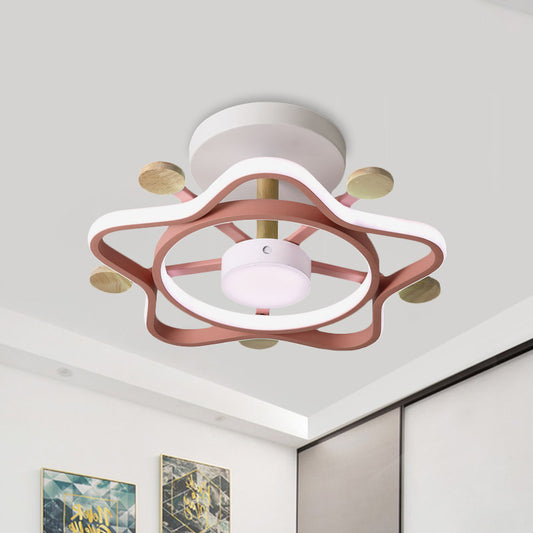 Pink/Blue-Wood Pentagram Semi Flush Light Kids Acrylic LED Close to Ceiling Lighting in Warm/White Light for Baby Room Pink Clearhalo 'Ceiling Lights' 'Close To Ceiling Lights' 'Close to ceiling' 'Semi-flushmount' Lighting' 859048