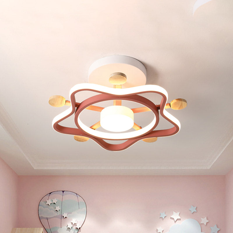 Pink/Blue-Wood Pentagram Semi Flush Light Kids Acrylic LED Close to Ceiling Lighting in Warm/White Light for Baby Room Clearhalo 'Ceiling Lights' 'Close To Ceiling Lights' 'Close to ceiling' 'Semi-flushmount' Lighting' 859049